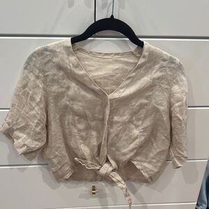 Women's Beige Tie-Front Top